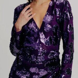 Ronny Kobo Linda Sequin Mini Dress Deep Aubergine Purples Size S MSRP 228